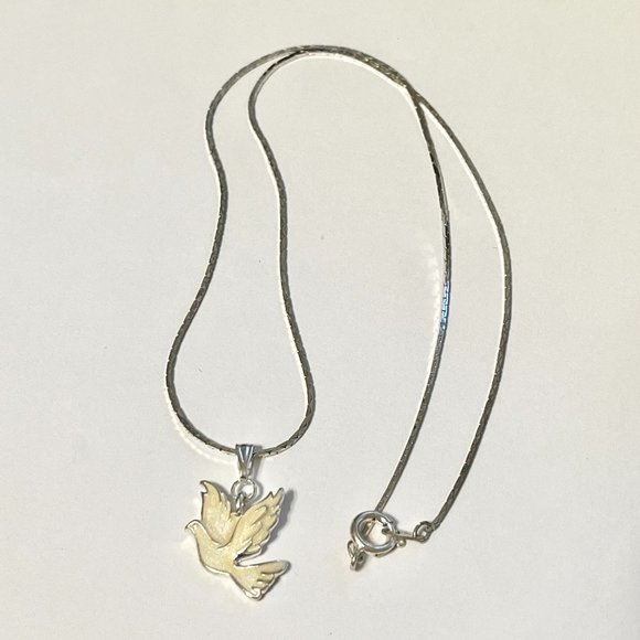 Silver White Dove Bird Pendant Necklace Plated 18" Enamel Holy Spirit Peace - Picture 8 of 11